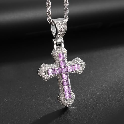 Collier croix violette TABOJS : sublimez votre tenue de soirée avec ce bijou en strass
