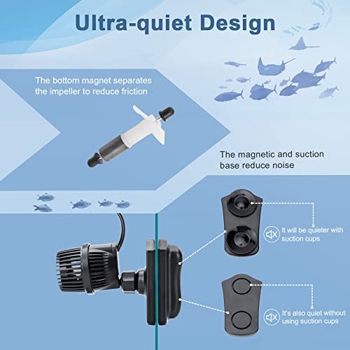 Image of hygger 2100 GPH Aquarium Wave Maker Pump with Strong Magnetic Suction Base, Ultra-quiet 360 Degree Rotating Submersible Power Head, for 75-130 Gal Freshwater Saltwater Tank (Pack of 2)