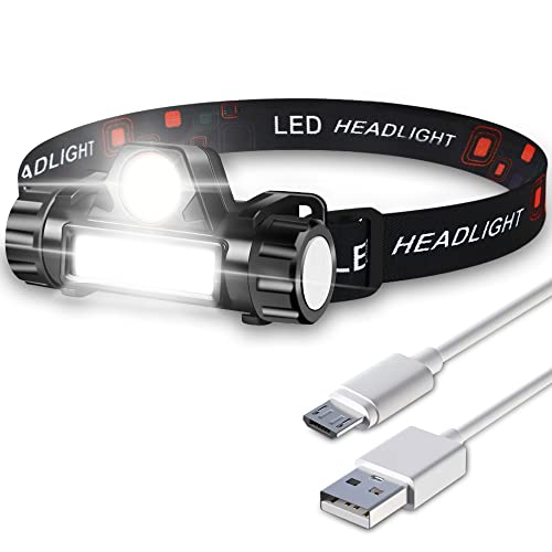 Thimmamma Head Torch, USB Rechargeable LED Head Torches Flashlight IPX4 Waterproof, Battery Powered COB and XPE Head Lamp Light with Magnetic Base for Running Camping Hiking Walking Fishing