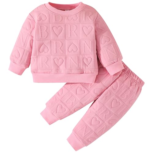 Kunyeah 2pcs Baby Mädchen Outfit Mädchen Liebe Herz Pullover Kleinkind Sweatshirt Hosen Kleinkind Brief drucken Langarm Top Pant Set (Rosa, 3-6 Monate)