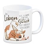 Lieferumfang: 1x Kuh Kaffeebecher mit Spruch Das Leben ist zu kurz um das Glück zu verschieben