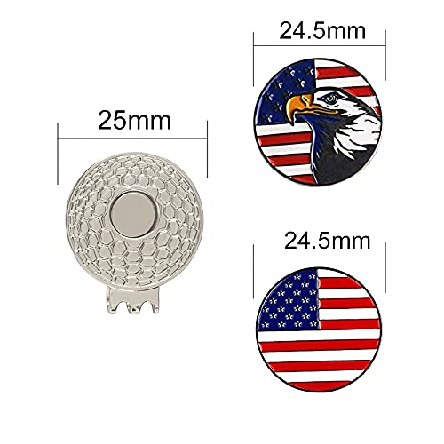 PINMEI Colorful Golf Ball Markers with Silver Color Golf Hat Clips (USA Flag Eagle) - Image 2