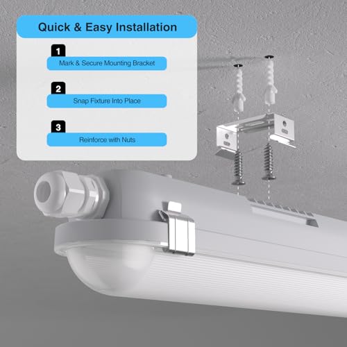 Image of 8FT LED Vapor Tight Light Fixture 2Pack,13000LM, 70W /80W /90W /100W Adjustable, 5CCT 6500K-3000K Color Selectable,ETL Listed,IP65 Waterproof Vapor Proof Light for Car Wash,Warehouse,Basement