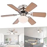 Deckenventilator mit Beleuchtung und Zugschalter Leise - Ventilator Decke mit Licht - 6 Flügel Beidseitig Montierbar - Deckenlampe mit Lüfter Schlafzimmer 3 Stufen - Durchmesser 76 cm