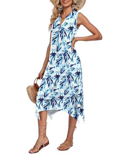 Image of AUSELILY Summer Dresses for Women 2026 Casual Sleeveless Sundress Asymmetrical Hem Tank Midi Dress with Pockets
