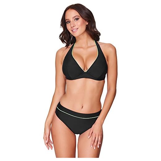 Merry Style Damen Bikini Set 74RN24 (Schwarz/Grün, Cup 80 F/Unterteil 40)