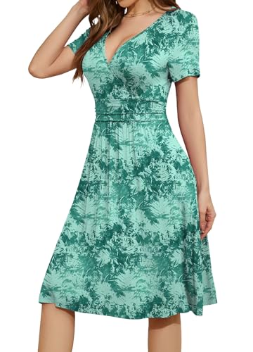 Image of WEACZZY Women's Summer Short Sleeve Casual Dresses V-Neck Floral Party Dress with Pockets