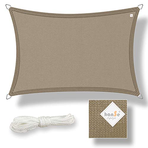 hanSe Sonnensegel rechteckig, Segeltuch Rechteck, 2x3m in Taupe, aus HDPE Gewebe, wetterbeständig, mit UV Schutz und Sonnenschutz, für Garten, Balkon und Terrasse