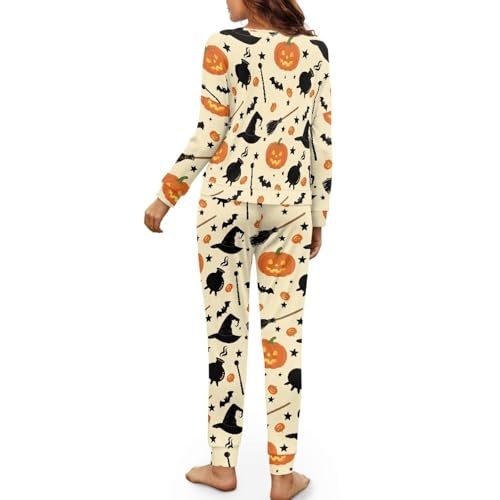Image of Womens Lounge Set Long Sleeve Soft Pajama Sets Casual 2 Piece Pj Outfit Crewneck Sleepwear with Pockets Plus Size