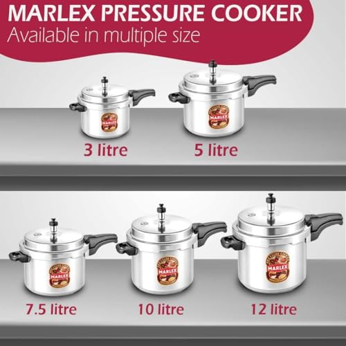 Image of Marlex Aluminium 3 Litre Pressure Cooker with Outer Lid - 5 Year Warranty (ISI Certified) - Gas Stovetop Compatible Cooker for 3-4 Person, Deep Lid Spiilage Control