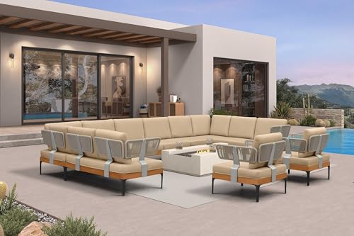 Image of PURPLE LEAF Patio Furniture Set Outdoor Conversation Sets with Fade-Resistant Cushions and Coffee Table 12 Pieces Aluminum Modern Wicker Sofa Chairs for Balcony Yard Garden, Khaki