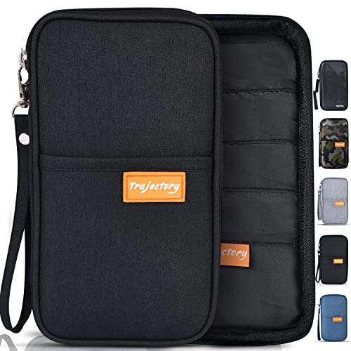 Trajectory Unisex Adult Polyester Travel Passport & Card Holder, Wallet Organiser Case For Daily Use & International Trip With 4 Passport Slots & 5 Card Slots, Black, STANDARD, Passport and Card