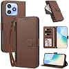 Funda compatible con Honor X8D【cartera con cierre y correa de muñeca, 4 ranuras para tarjetas + 1 para efectivo, tapa plegable magnética】 marrón 2