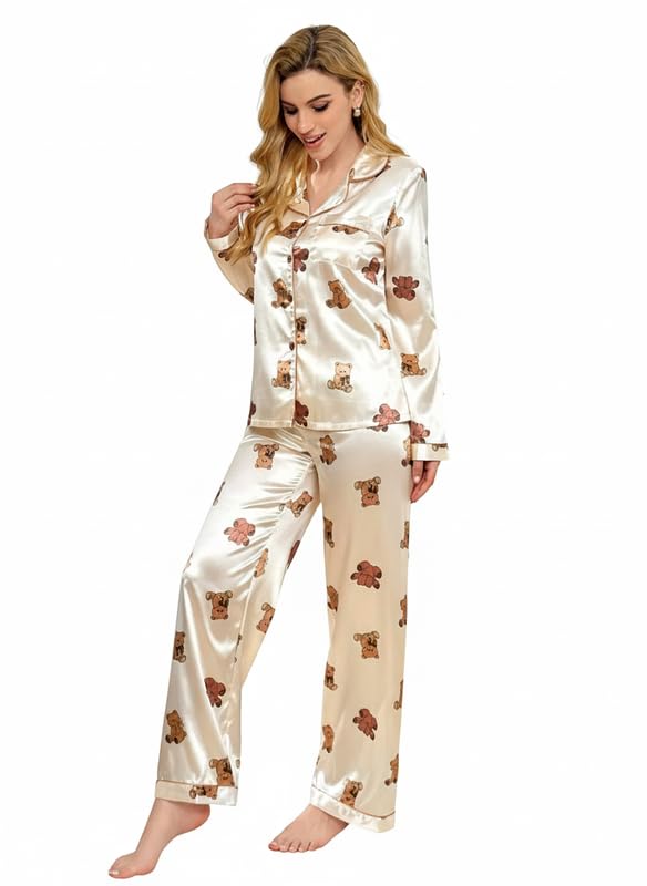 Image of Night Suit for Women with Full Sleeve Button-Down Top with Pant Dress for Woman, Night Dress for Woman, Cotton Two-Piece Loungewear Set
