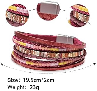 Fesciory Women Multi-Layer Leather Wrap Bracelet Handmade Wristband Braided Rope Cuff Bangle with Magnetic Buckle Jewelry