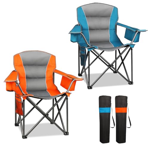 Northroad 2PCS Oversized gepolsterte Campingstuhl, Faltbare Lawn Stuhl w/Cup Holder, Tragetasche für Outdoor-Wandern, Strand, Picknicks, Heavy-Duty 400-lbs Kapazität