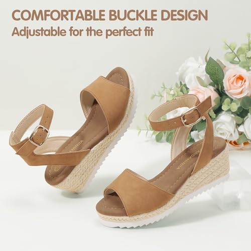 Image of PANDANINJIA Girls Wedge Sandals Espadrilles Platform Heels for Girls Dress Shoes Ankle Strap Little Big Kids Sandals Summer Shoes