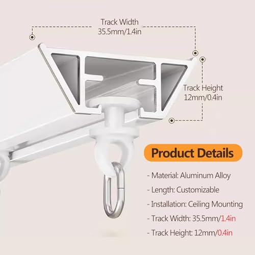 Ultra-Thin Aluminium Ceiling Curtain Track System, 7ft Room Divider Rod with Quiet Pulleys, Easy Install, White Color - Perfect for Home & Office Décor