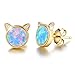 Produktbild Geschenke für Frauen Winglove 18 Karat Vergoldung 925 Sterling Silber Opal Cat Ohrstecker Nette Katze mit Naturstein Ohrringe Ostergeschenke Kinder, Muttertagsgeschenk.(Yellow Gold-Blue Opal)