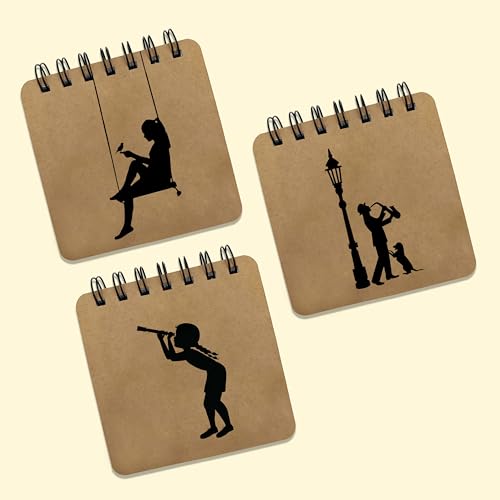 Image of PaperO Pocket Size Sketchbook Pack of 3 - 140 GSM Thick Paper, 10 x 10 cm Mini Wiro-Bound Notebooks, 40 Sheets Each - Perfect for Sketching, Doodling & Travel Art Journaling (Dream Swing)