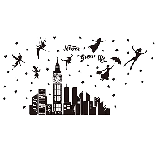 SUPERDANT 2 Bögen/Set schwarze Stadt-Wandaufkleber, Zitate, Sterne, Märchen-Aufkleber, Kinderzimmer-Dekoration für Kinderzimmer, Schlafzimmer, Wanddekoration