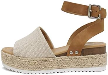 SODA Women's Open Toe Ankle Strap Espadrille Sandal