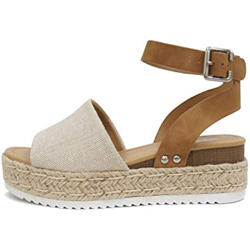 Soda Topic Open Toe Buckle Ankle Strap Espadrilles Flatform Wedge Casual Sandal