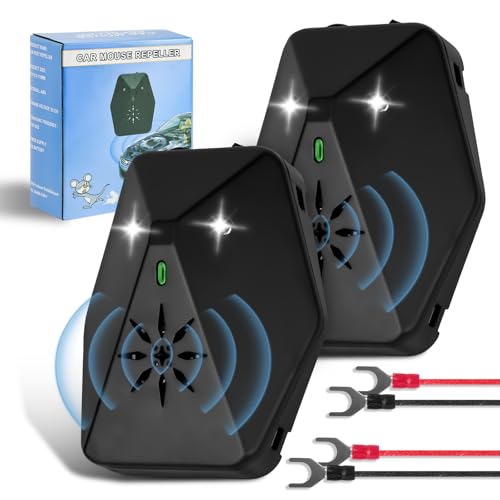 vsshe 2 Piezas Ahuyentador Ultrasónico para Coche, Repelente de Ratas Ultrasonico Coche con Flash, DC 12V, Accesorios para Coche Repelentes de Martas Ratones y Otros Roedores, para Todos Los Vehículos