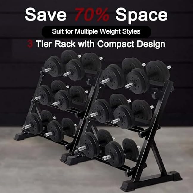 PayLessHere Dumbbell Rack 3 Tier Weight Storage Organizer Racks with Solid Steel Holder & 1000lbs Capacity For Home Gym, Black