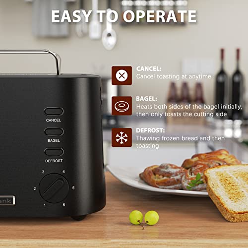 Anfilank Compact 2 Slice Toaster, Wide Slots With Warming Rack, Cancel, Bagel, Defrost Function, 6-Shade Settings, Removable Crumb Tray And High Lift Lever Classic Bread Toaster, 900W Bpa Free(Black) #TOP3