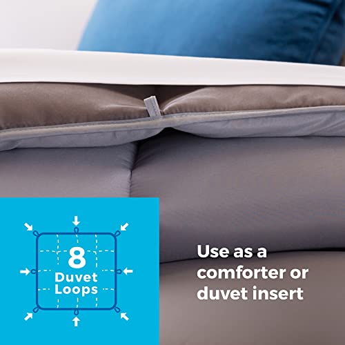 Image of Linenspa Reversible Down Alternative Comforter and Duvet Insert, California King - All-Season Comforter with Box Stitch and 8 Duvet Loops - Bedding for Kids, Teens, and Adults - Stone / Charcoal
