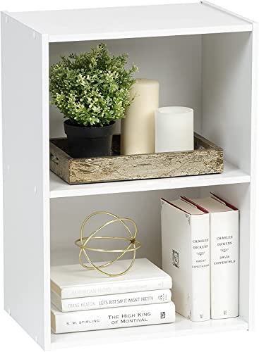 DINSO 2 Tier Small Cube Bookshelf Storage Cubby Shelf, Bookcase, White Small Bookcase White Mini Bookshelf 2 Shelf White Bookcase