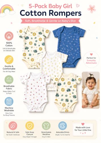 Image of TuddyBuddy 100% Cotton Romper /Bodysuit for Baby Girls