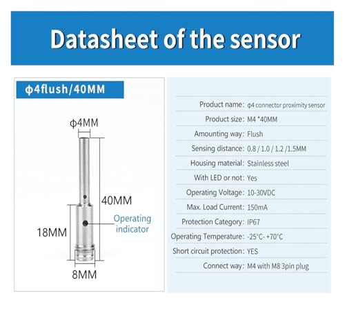 Sensor de proximidad inductivo para espacios estrechos con rosca M4 M5 3
