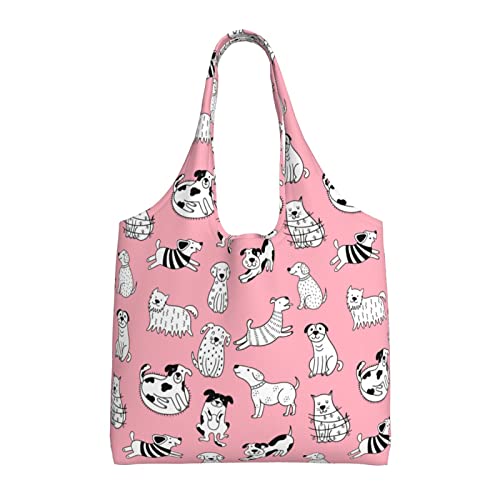 WOAIDY Reusable Grocery Bags for Kitchen, Foldable Durable Shopping Totes with 50lbs Capacity, Large Washable Tote Bags with Handles (Dogs Patterns)