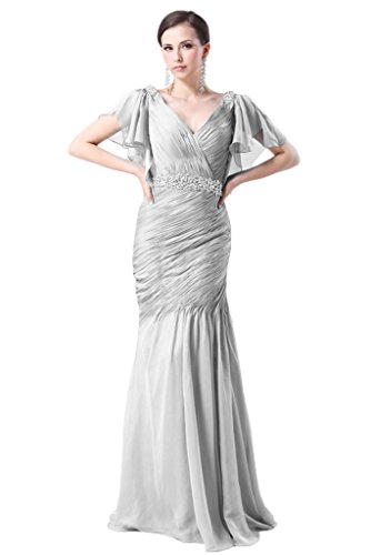 Snowskite Women s Elegant V Neck Beading Chiffon Mother of Bride Dress 20 Silver