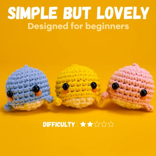 HEJIN Beginner Crochet Kit, Crochet Kits for Kids and Adults, 3PCS Crochet Animal Kit for Beginners Include Videos Tutorials, Yarn, Eyes, Stuffing, Crochet Hook - Boys and Girls Birthdays Gift