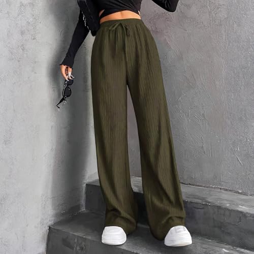 Wide Leg Pants Woman Flowy Pleated High Waisted Pants Drawstring Elastic Waist Palazzo Pant Comfy Causal Pull on Pant2