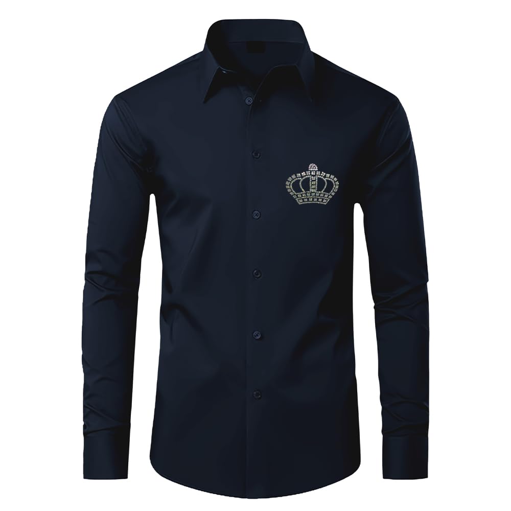 Crown Designer Premium Cotton Without Pocket Solid Shirt for Man (Navy Blue)
