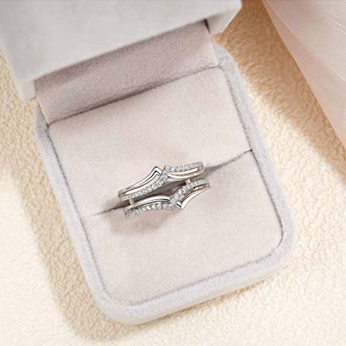 Ring Enhancer for Women, 925 Sterling Silver, AAAAA Cubic Zirconia, Curved Wedding Band Guard, Size 5-10, White3
