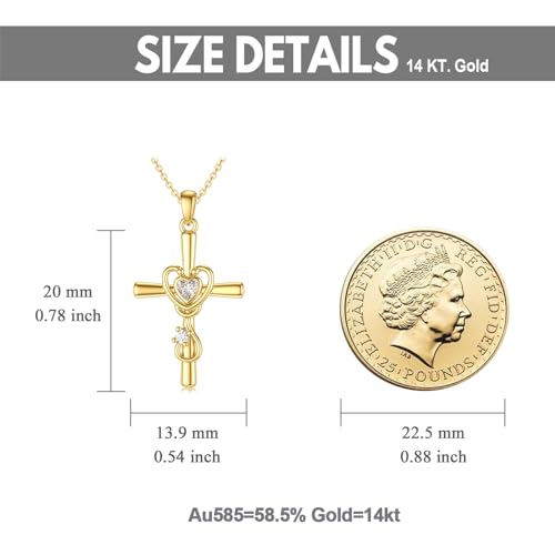14K Solid Gold Nurse Cross Necklace for Women, Real Gold Stethoscope Heart Cross Pendant Necklace for Women Medical Jewelry Birthday Nurse Day Graduation Gifts for Mom Her Wife Daughter, 16+2 Inch4