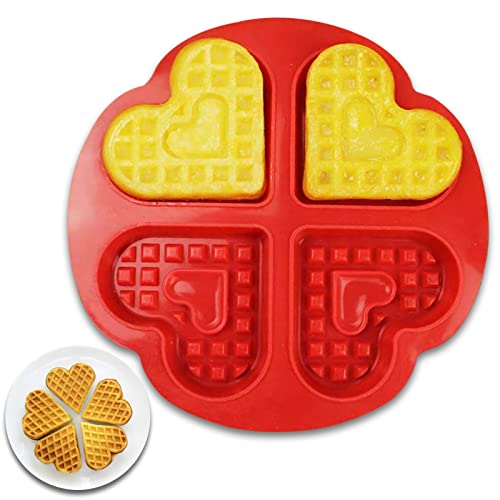 Silicone Waffle Molds, 4 Cavities Heart Shaped Waffle Baking Molds Nonstick Waffle Maker Baking Tray Mold for Kids DIY Waffle Cake Chocolate
