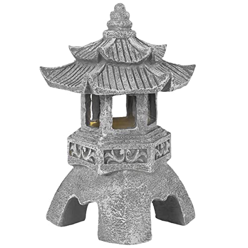 Muross Solar Pagoda Lantern IP55 Waterproof Solar Stone Towel Light Solar Powered Zen Garden Statue Lantern Decorative Japanese/Chinese Style Landscape Lantern for Outdoor Pavement(Steeple Light)