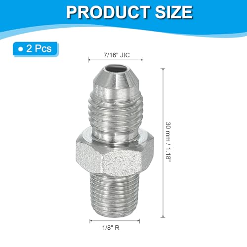 Image of PATIKIL Pipe Adapter Connector 7 /16 inch Male 74 Flare JIC x 1 /8 inch Male R Pipe Fitting 2 Pcs Oil Feed Restrictor Fitting Hydraulic Connector for Oil Steam Water Pipelines System