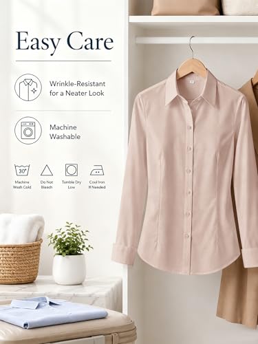 BBIBBI Shirts for Women Womens Blouses Dressy Casual Shirt Collared and Long Sleeve Work Blouse Tops & Button Down Peach Pink Size XL — view 6