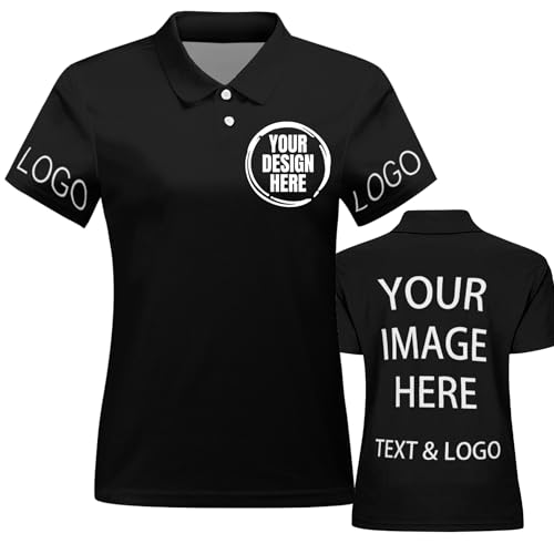 Custom Polo Shirts for Women Add Your Own Design Here Personalized Golf T Shirts Tee Personalized Short Sleeve Black T-Shirt for Sports Workwear Tennis Breathable Top 4XL