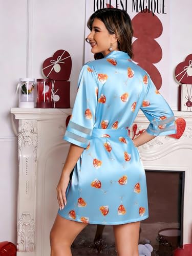 Image of Ekouaer Women's Satin Robe Silk Kimono Bathrobe Bridesmaid Wedding Bridal Party Robes 3 /4 Bell Sleeve Sleepwear S-XXL