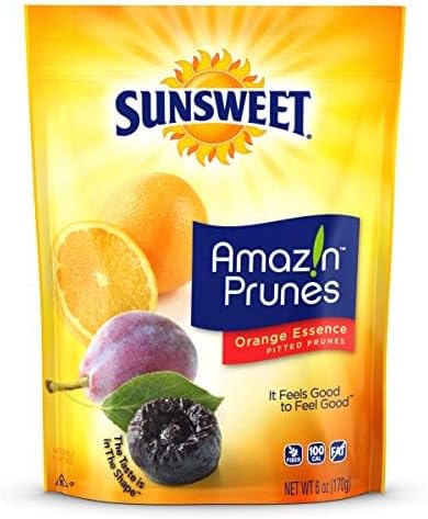 Sunsweet Amazin' Prunes Orange Essence - Prunes Pitted Unsweetened & Dried - Gluten Free, Vegan, Low Fat - Dietary Fiber & Natural Minerals - Dried Fruit - 6 oz pouch - 3 Pack