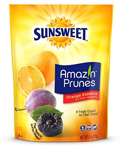 Sunsweet Amazin\' Prunes Orange Essence - Prunes Pitted Unsweetened & Dried - Gluten Free, Vegan, Low Fat - Dietary Fiber & Natural Minerals - Dried Fruit - 6 oz pouch - 3 Pack