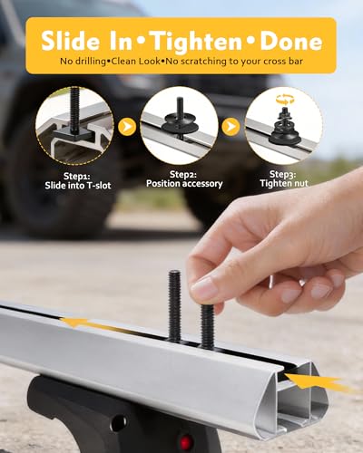 Image of T Slot Bolts for Roof Rack Cross Bars, Platform, Cargo Basket, Stainless Square T Track Bolt Adapter to Secure Bike /Ski /Kayak Rack, Solar Panel, Awning, 4mm Thick